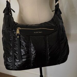 ELLEN TRACY The Teagan Black Puffer Quilted Nylon Hobo Crossbody Bag